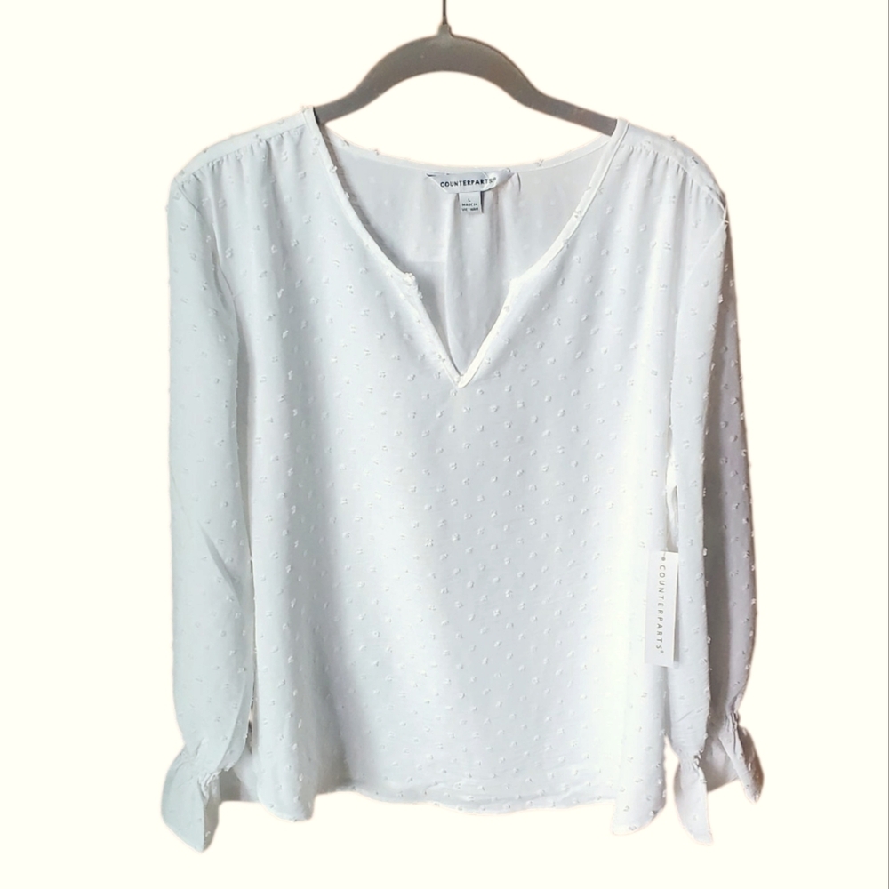 Counterparts Swiss Dot Ivory White Long Sleeve Top L